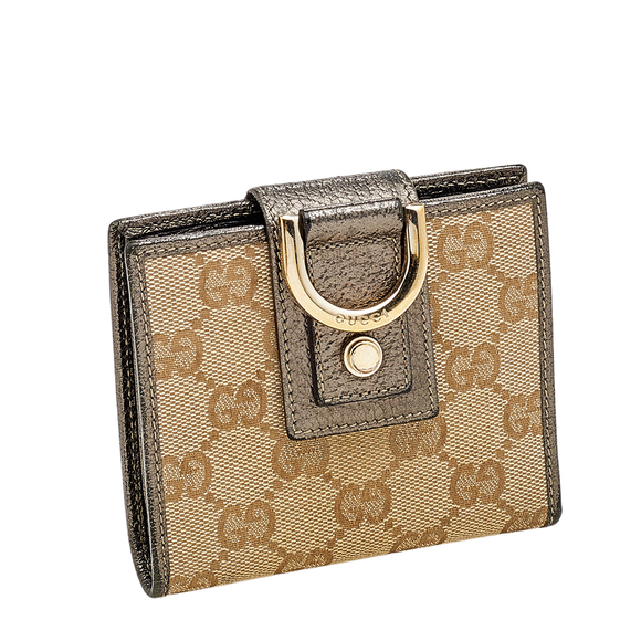GUCCI Beige/Pewter GG Canvas and Leather D Ring Compact Wallet - Picture 4 of 9